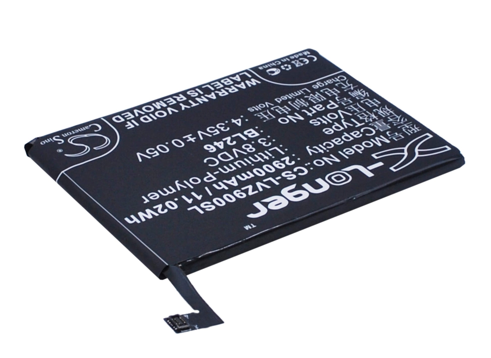 3.8V, 2900mAh, Li-Polymer Battery fits Lenovo, Vibe Max Z90, Vibe Max Z90-3, 11.02Wh