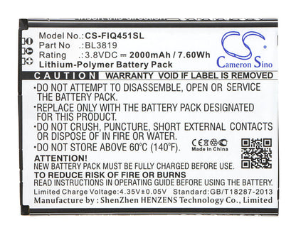 3.8V, 2000mAh, Li-Polymer Battery fits Fly, Iq4514, Iq4514 Quad Evo Tech 4, 7.6Wh