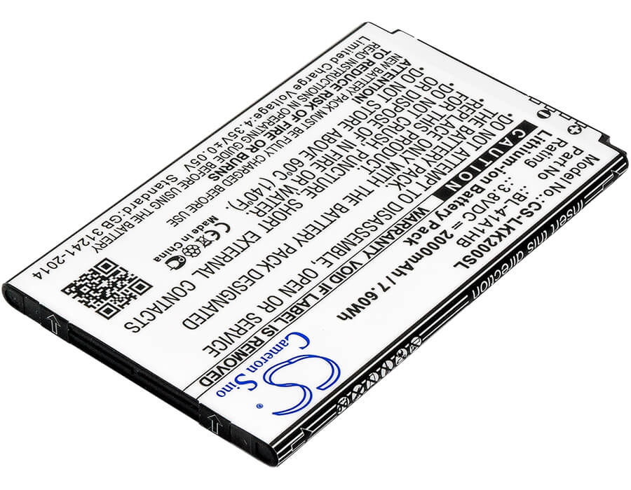 3.8V, 2000mAh, Li-ion Battery fits Lg, K200, K200ds, 7.6Wh