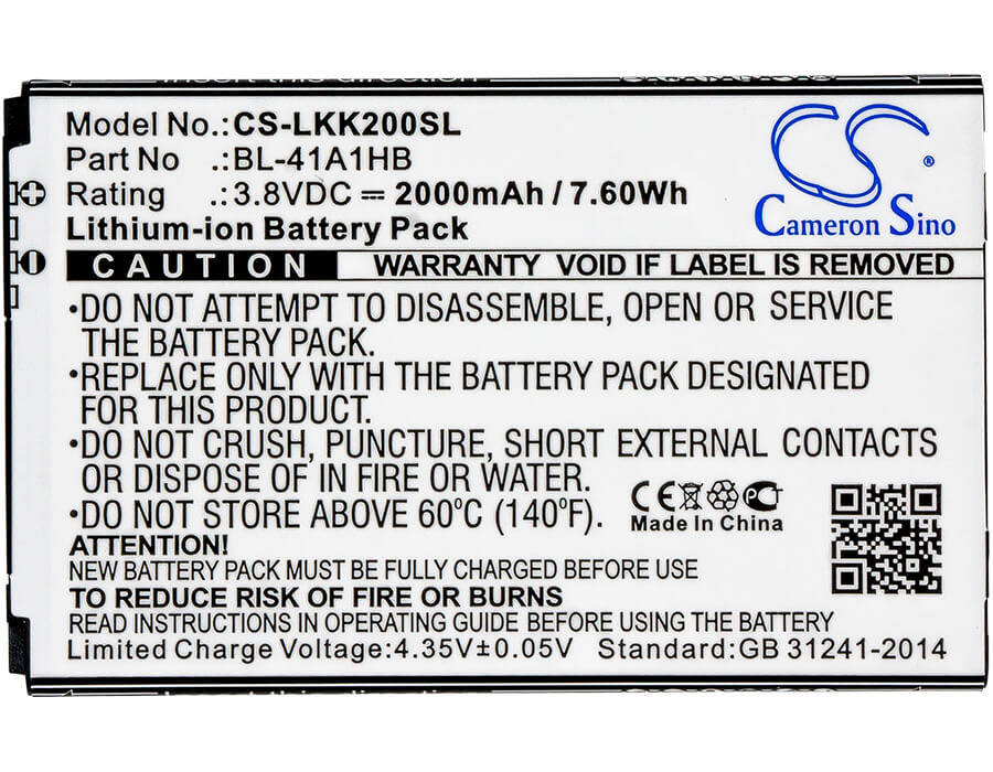 3.8V, 2000mAh, Li-ion Battery fits Lg, K200, K200ds, 7.6Wh