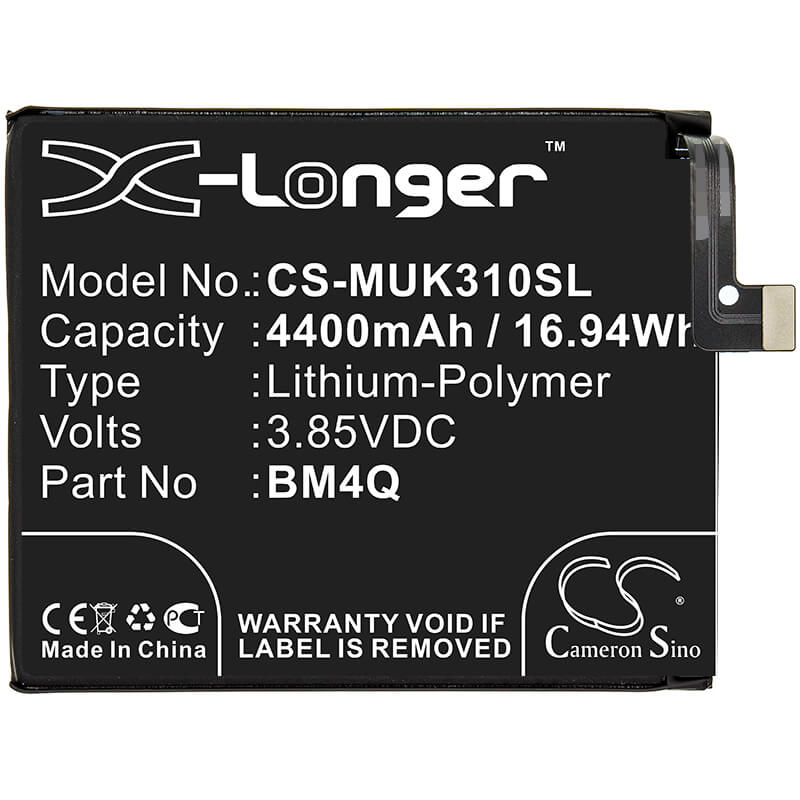 3.85V, 4400mAh, Li-Polymer Battery fits Xiaomi, K30 Pro, K30 Pro 5g, 16.94Wh