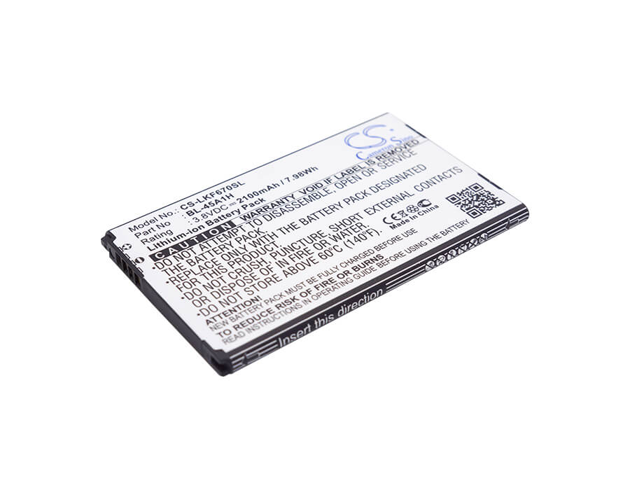 3.8V, 2100mAh, Li-ion Battery fits Lg, F670, F670k, 7.98Wh