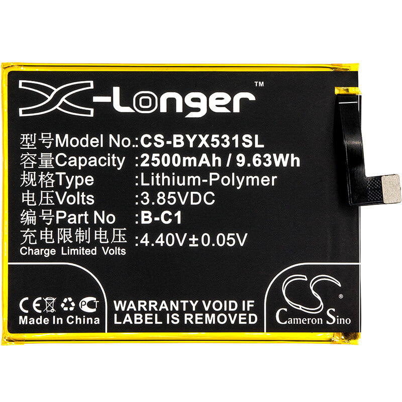3.85V, 2500mAh, Li-Polymer Battery fits Bbk, Vivo Y53, Vivo Y53 Dual Sim, 9.625Wh