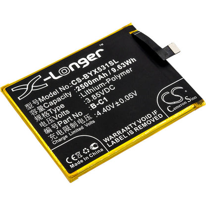 3.85V, 2500mAh, Li-Polymer Battery fits Vivo, Y53, Y53 Dual Sim, 9.625Wh