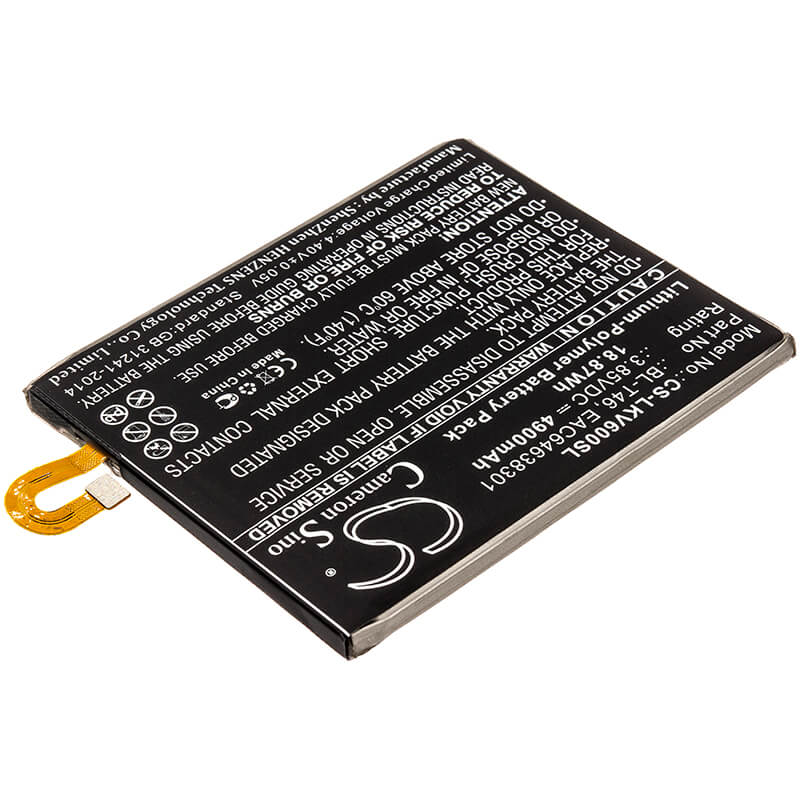 3.85V, 4900mAh, Li-Polymer Battery fits Lg, Lmv600am, Lmv600qm, 18.865Wh