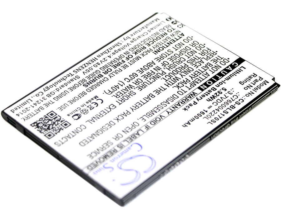 3.7V, 1600mAh, Li-ion Battery fits Blu, S170, Studio G Hd, 5.92Wh