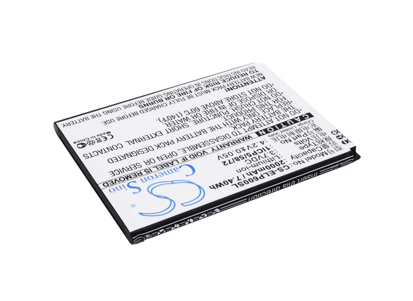3.7V, 2000mAh, Li-ion Battery fits Elephone, P6000, P6000s, 7.4Wh