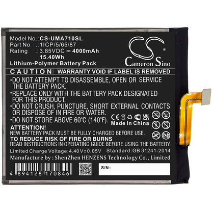 3.85V, 4000mAh, Li-Polymer Battery fits Umi, Umidigi A7 Pro, 15.4Wh