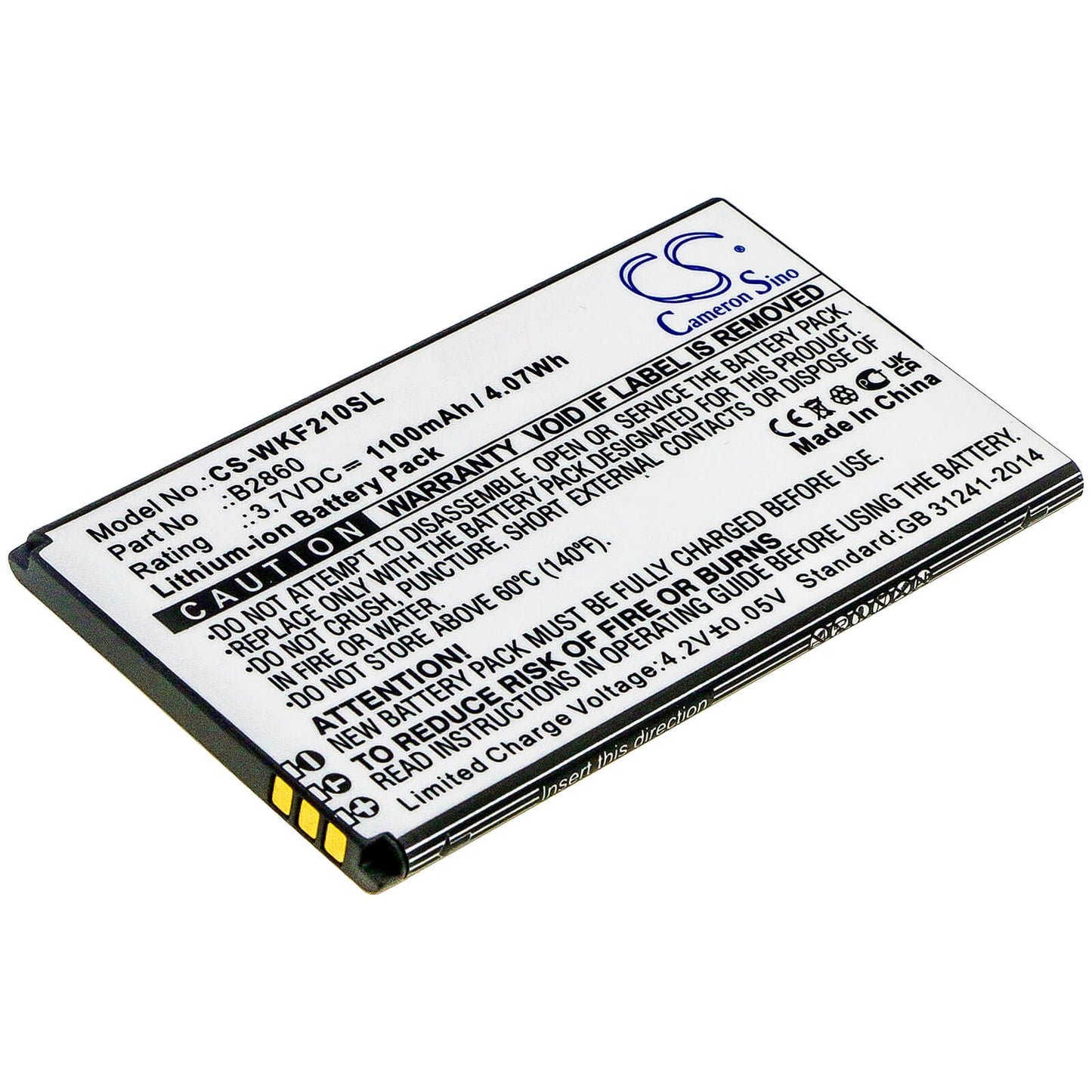 3.7V, 1100mAh, Li-ion Battery fits Wiko, F200, 4.07Wh