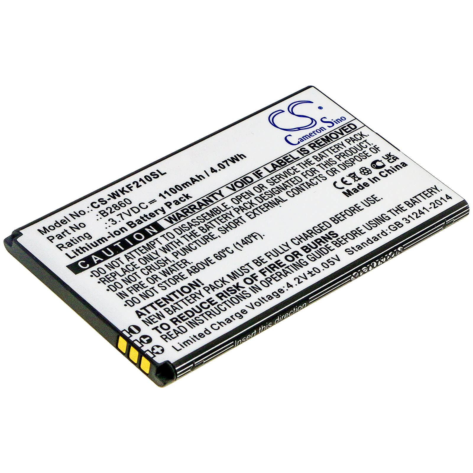 3.7V, 1100mAh, Li-ion Battery fits Wiko, F200, 4.07Wh