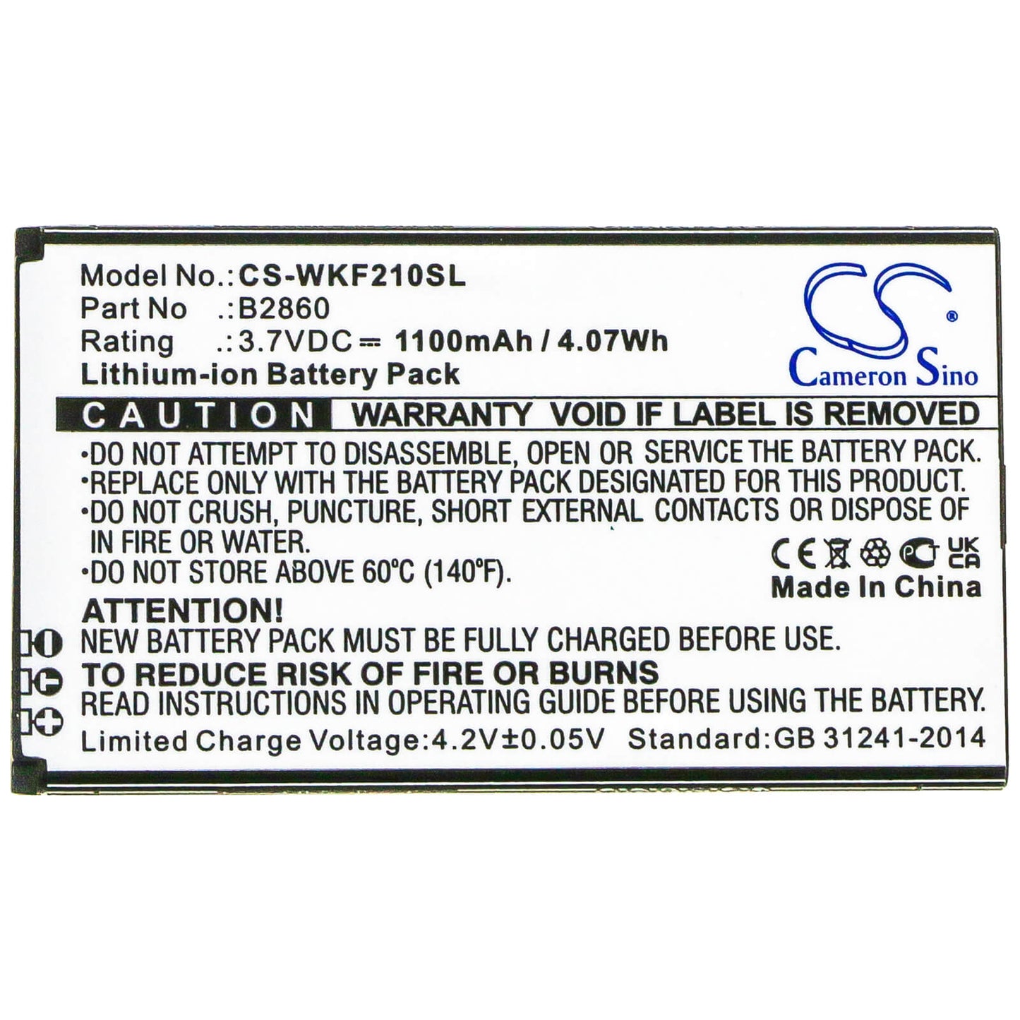 3.7V, 1100mAh, Li-ion Battery fits Wiko, F200, 4.07Wh