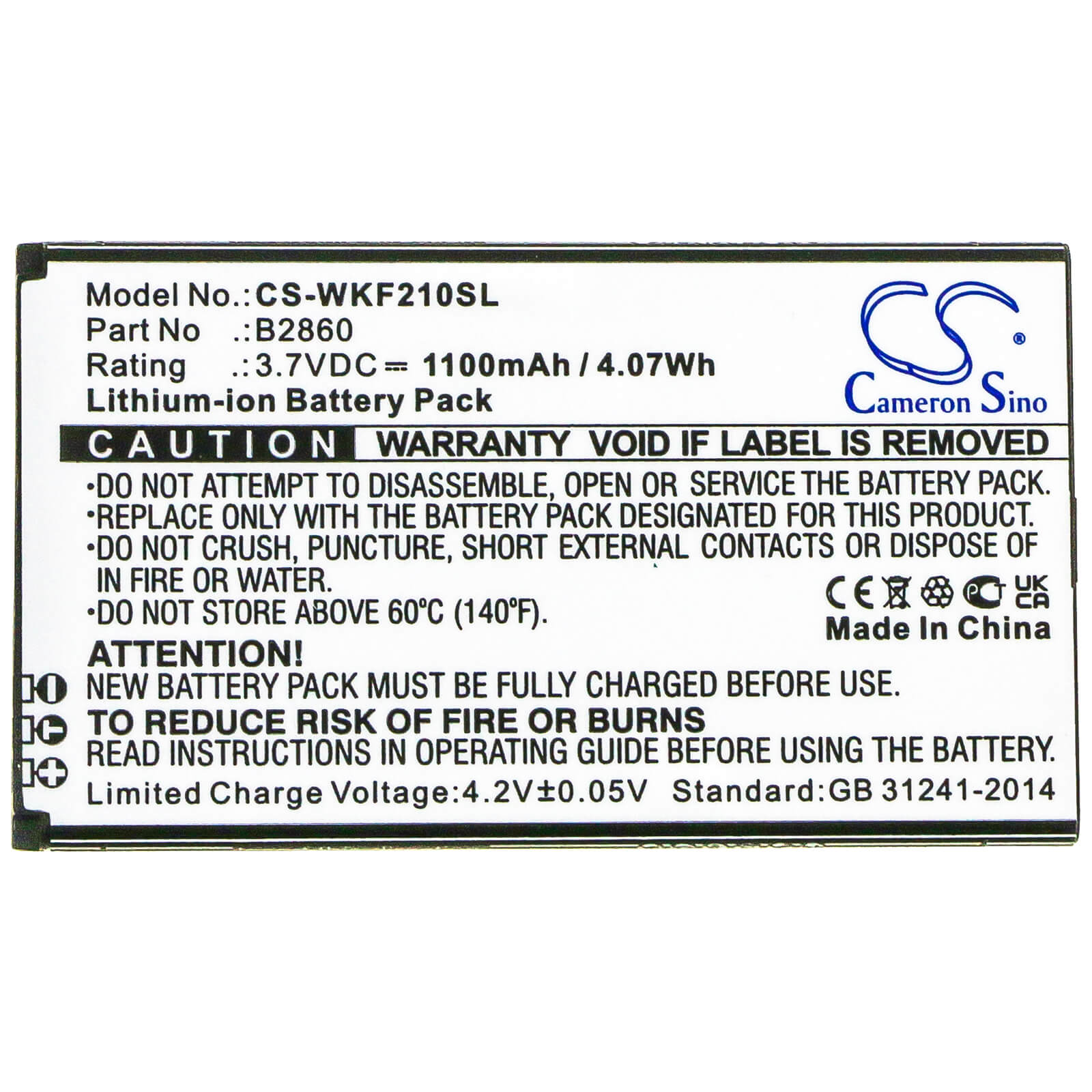 3.7V, 1100mAh, Li-ion Battery fits Wiko, F200, 4.07Wh