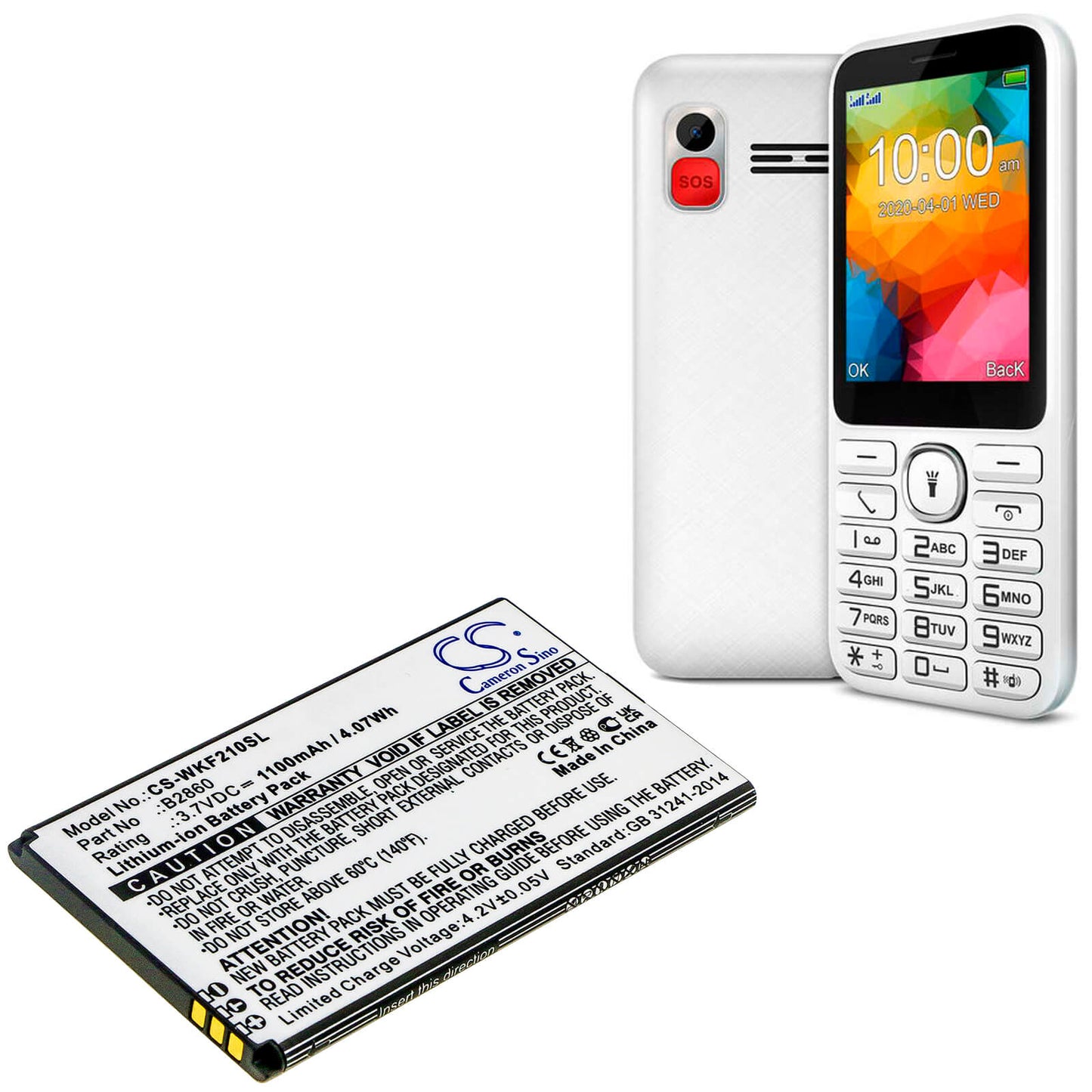 3.7V, 1100mAh, Li-ion Battery fits Wiko, F200, 4.07Wh