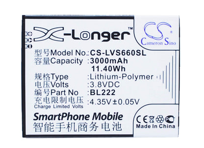 3.8V, 3000mAh, Li-Polymer Battery fits Lenovo, S660, S668t, 11.4Wh