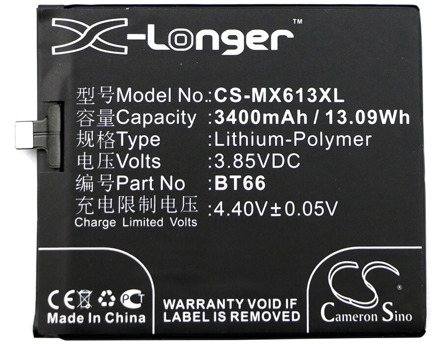 3.85V, 3400mAh, Li-Polymer Battery fits Meizu, M686, M686c, 13.09Wh