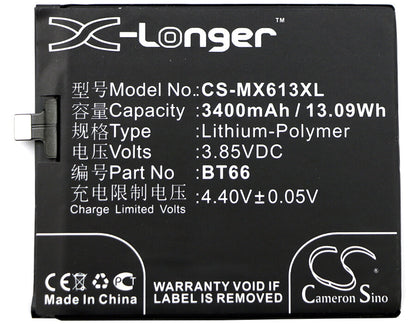 3.85V, 3400mAh, Li-Polymer Battery fits Meizu, M686, M686c, 13.09Wh
