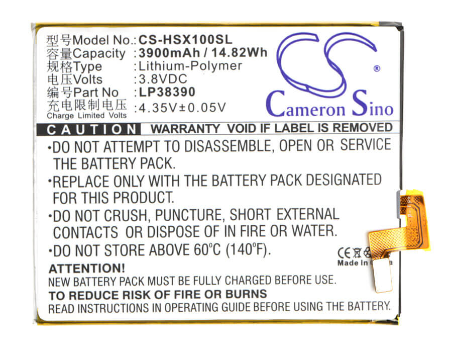 3.8V, 3900mAh, Li-Polymer Battery fits Hisense, Hs-x1, Hs-x1 Td-lte, 14.82Wh