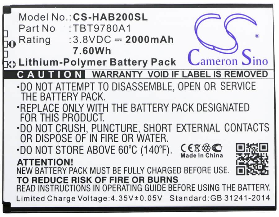 3.8V, 2000mAh, Li-Polymer Battery fits Highscreen, B2000a, Thor, 7.6Wh