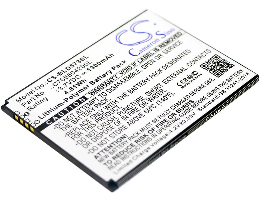 3.7V, 1300mAh, Li-Polymer Battery fits Blu, D572, Studio 5.0s Ii, 4.81Wh