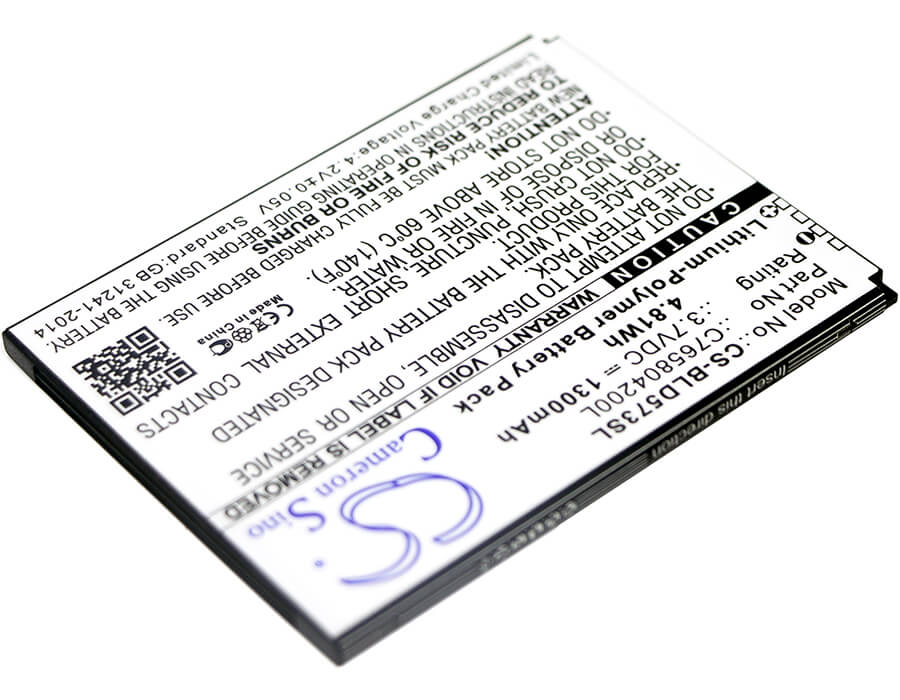 3.7V, 1300mAh, Li-Polymer Battery fits Blu, D572, Studio 5.0s Ii, 4.81Wh