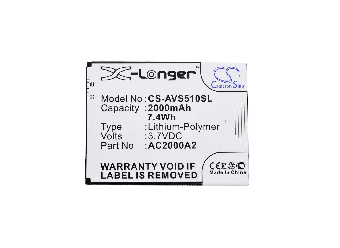 3.7V, 2000mAh, Li-Polymer Battery fits Archos, 50c Oxygen, 7.4Wh