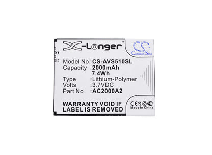3.7V, 2000mAh, Li-Polymer Battery fits Archos, 50c Oxygen, 7.4Wh