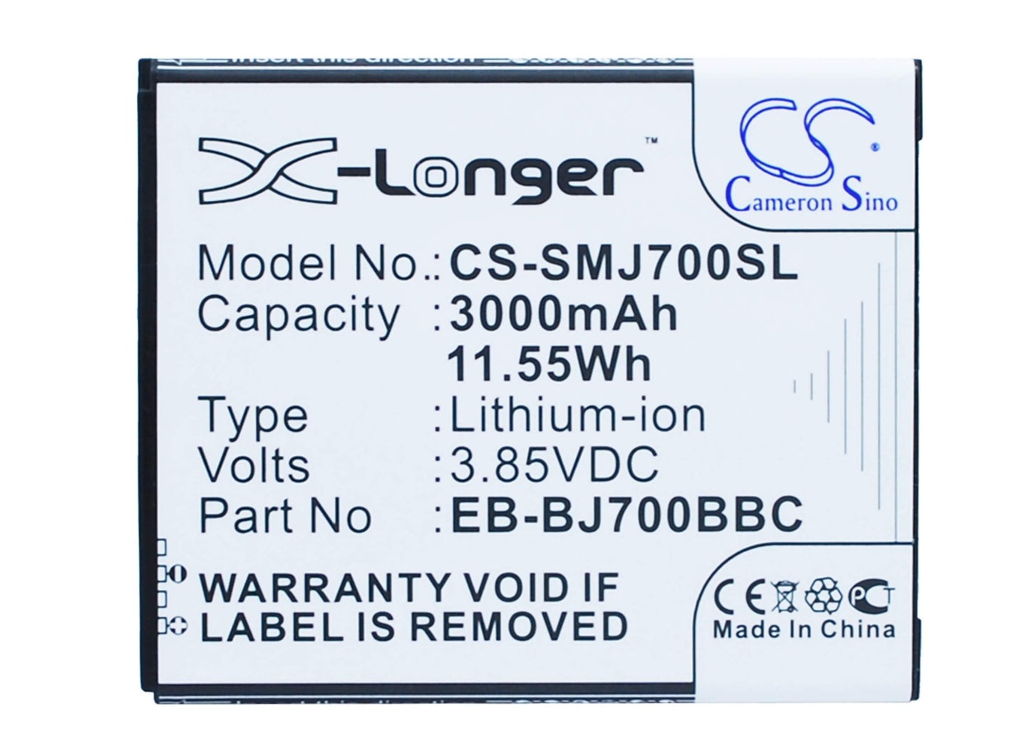 3.85V, 3000mAh, Li-ion Battery fits Samsung, Galaxy J7, Galaxy J7 Core, 11.55Wh