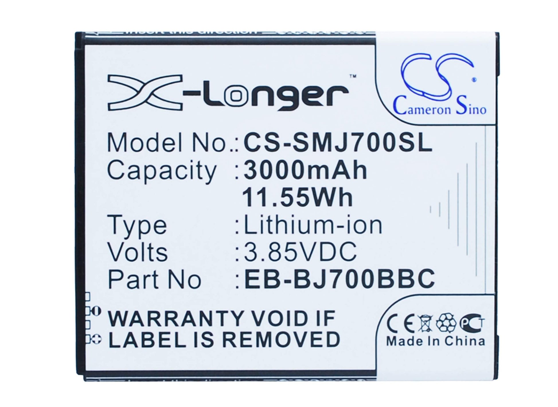 3.85V, 3000mAh, Li-ion Battery fits Samsung, Galaxy J7, Galaxy J7 Core, 11.55Wh