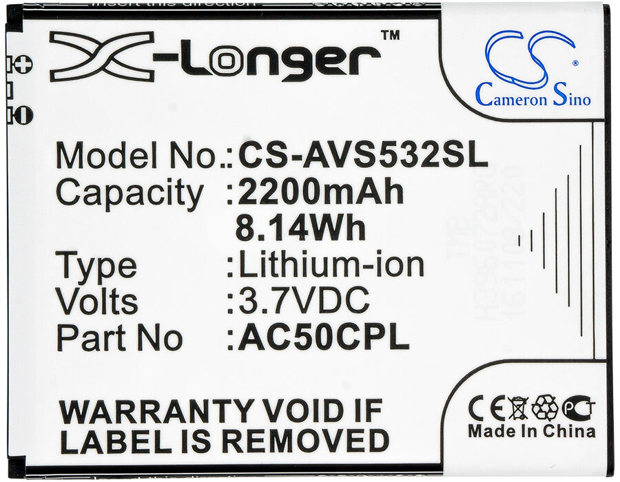 3.7V, 2200mAh, Li-ion Battery fits Archos, 50c Platinum, 8.14Wh