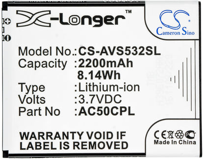 3.7V, 2200mAh, Li-ion Battery fits Archos, 50c Platinum, 8.14Wh
