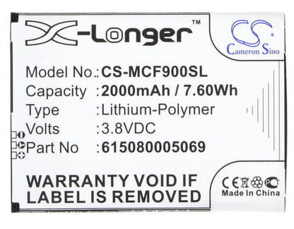 3.8V, 2000mAh, Li-Polymer Battery fits Mobistel, Cynus F9, Cynus F9 4g, 7.6Wh