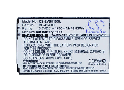 3.7V, 1600mAh, Li-ion Battery fits Lg, Cz2112lwr, D390, 5.92Wh