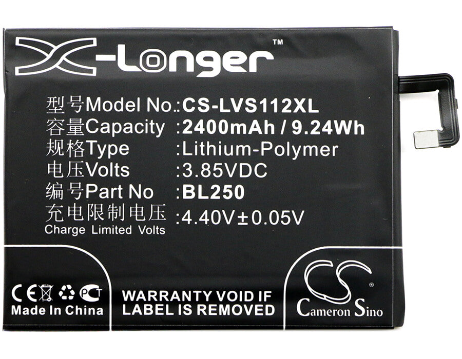 3.85V, 2400mAh, Li-Polymer Battery fits Lenovo, S1a40, S1a40 Dual Sim Td-lte, 9.24Wh