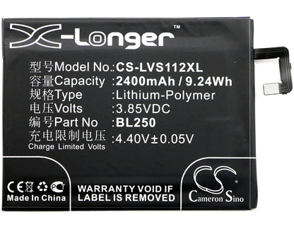 3.85V, 2400mAh, Li-Polymer Battery fits Lenovo, S1a40, S1a40 Dual Sim Td-lte, 9.24Wh