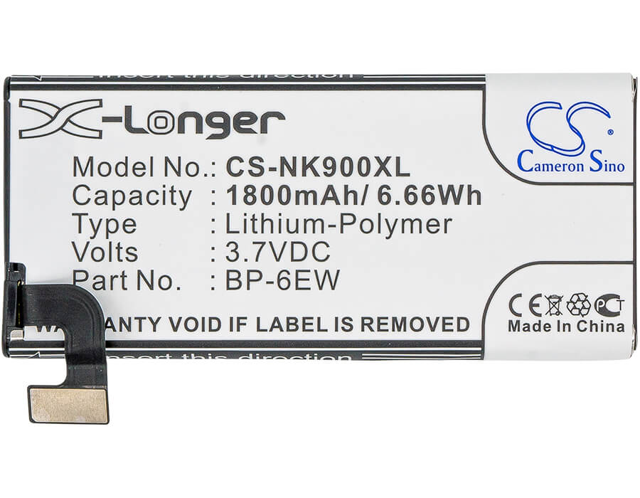 3.7V, 1800mAh, Li-Polymer Battery fits Nokia, Lumia 900, Lumia 900 4g Lte, 6.66Wh