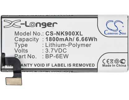 3.7V, 1800mAh, Li-Polymer Battery fits Nokia, Lumia 900, Lumia 900 4g Lte, 6.66Wh