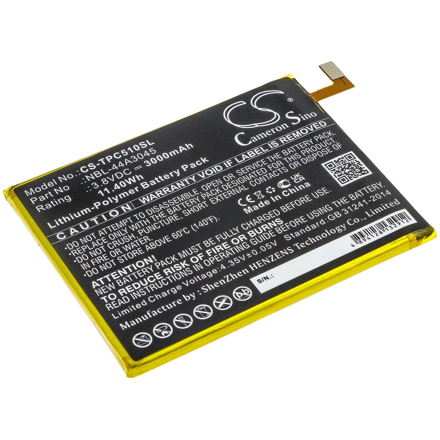 3.8V, 3000mAh, Li-Polymer Battery fits Tp-link, C5 Max, Neffos C5 Max, 11.4Wh