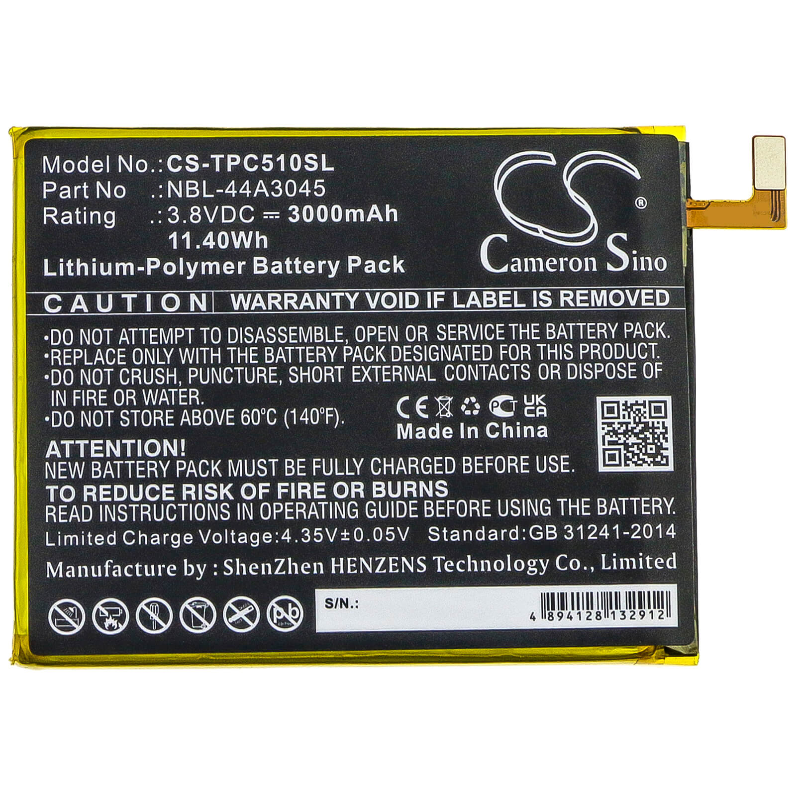 3.8V, 3000mAh, Li-Polymer Battery fits Tp-link, C5 Max, Neffos C5 Max, 11.4Wh
