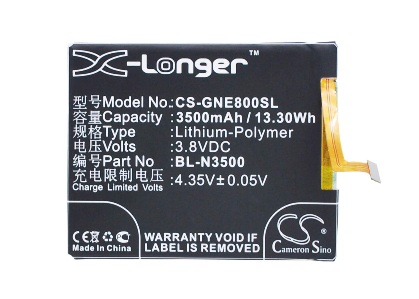 3.8V, 3500mAh, Li-Polymer Battery fits Gionee, Elife E8, Gn9008, 13.3Wh