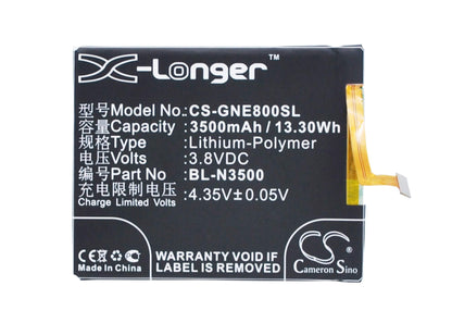 3.8V, 3500mAh, Li-Polymer Battery fits Gionee, Elife E8, Gn9008, 13.3Wh