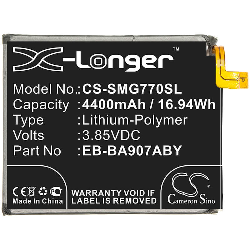3.85V, 4400mAh, Li-Polymer Battery fits Samsung, Galaxy S10 Lite, Sm-g770, 16.94Wh