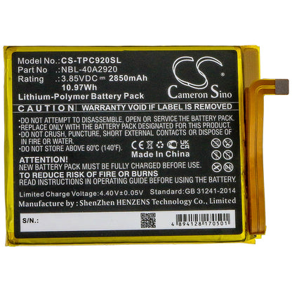 3.85V, 2850mAh, Li-Polymer Battery fits Neffos, C9a, Tp706a, 10.9725Wh
