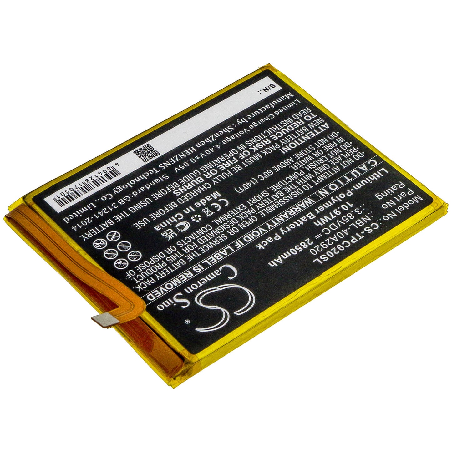 3.85V, 2850mAh, Li-Polymer Battery fits Tp-link, Neffos C9a, Tp706a, 10.9725Wh