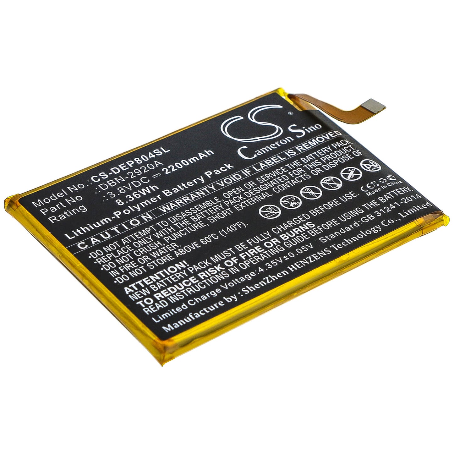 3.8V, 2200mAh, Li-Polymer Battery fits Doro, 8040, 8042, 8.36Wh