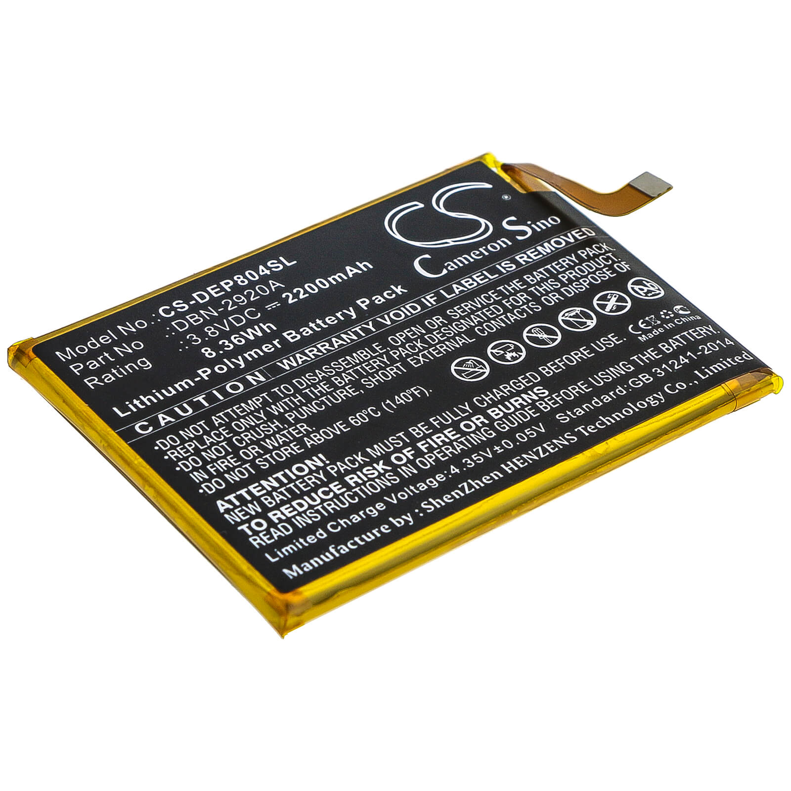 3.8V, 2200mAh, Li-Polymer Battery fits Doro, 8040, 8042, 8.36Wh