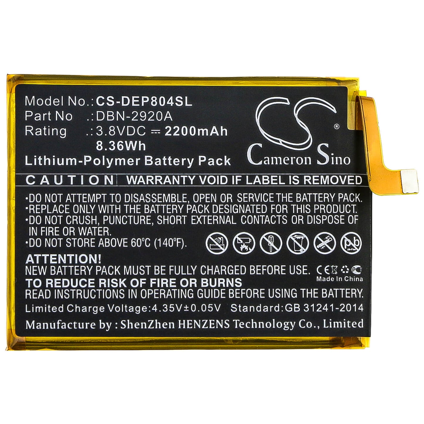 3.8V, 2200mAh, Li-Polymer Battery fits Doro, 8040, 8042, 8.36Wh