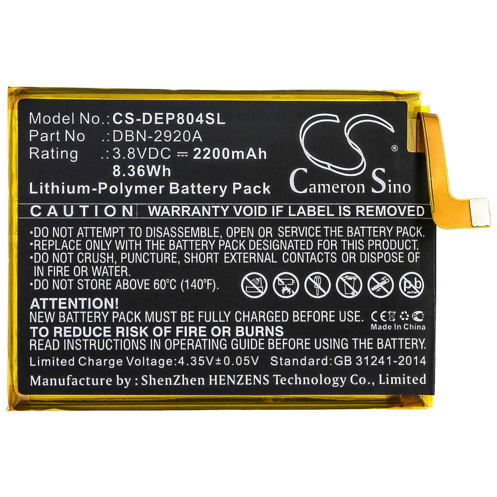 3.8V, 2200mAh, Li-Polymer Battery fits Doro, 8040, 8042, 8.36Wh