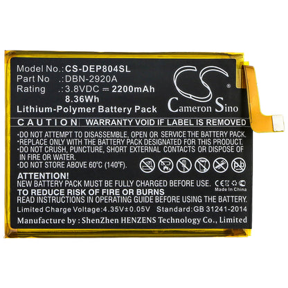3.8V, 2200mAh, Li-Polymer Battery fits Doro, 8040, 8042, 8.36Wh