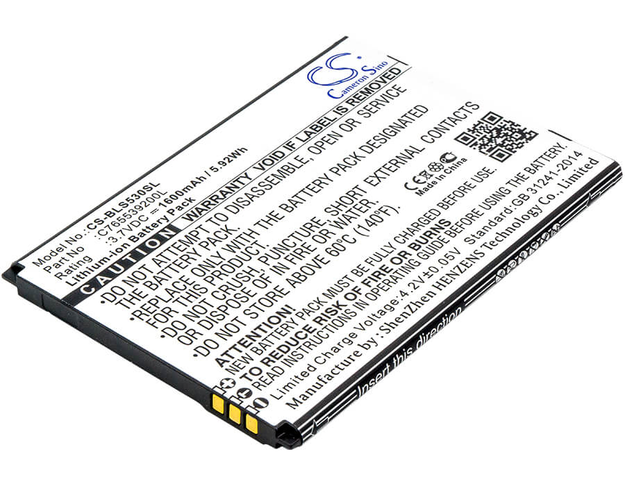 3.7V, 1600mAh, Li-ion Battery fits Blu, S530, S550q, 5.92Wh