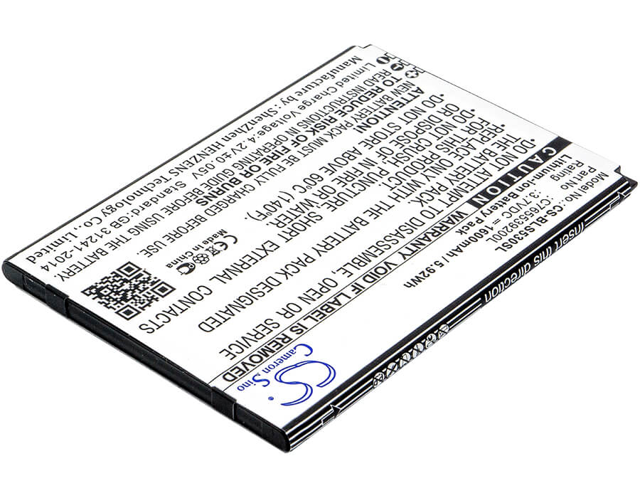 3.7V, 1600mAh, Li-ion Battery fits Blu, S530, S550q, 5.92Wh